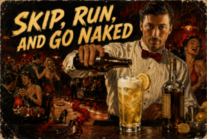 AJ prepares a Skip, Run, and Go Naked cocktail with whiskey, lemonade, and beer.